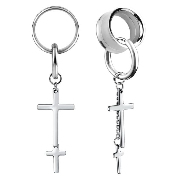 Hoisy Tunnel 10mm Edelstahl Tunnel 10 mm mit Anhänger Silber Piercing Schmuck Männer 00G