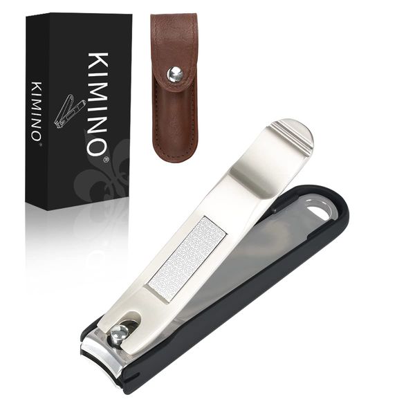 Kimino Nail Clipper with Cover, Nail Clipper Plus Granules and Splatter Prevention, Non-Slip Nail Clippers for Hands and Feet, Nail Clippers with Leather Storage Bag