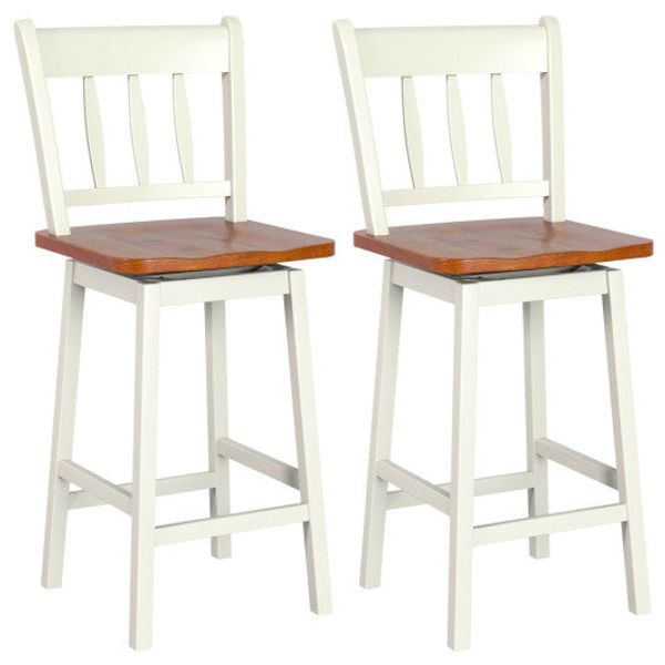 24.5 Inches Set of 2 Swivel Bar Stools with 360° Swiveling-White