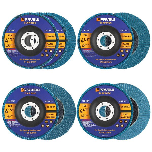 PRVEW Flap Discs 4 1/2 Inch, 5-Pack 4.5" x 7/8" T29 Premium Zirconia Abrasive Grinding Wheels, 40/60/80/120 Assorted Grits Flap Sanding Disc for Metal,Stainless Steel