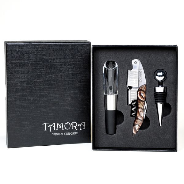 TAMORA Wine Accessories, Wine Bottle Opener Set, Corkscrew Wine Bottle Opener & Foil Cutter, Bottle Stopper, Wine Aerator, Professional Waiters Friend Corkscrew