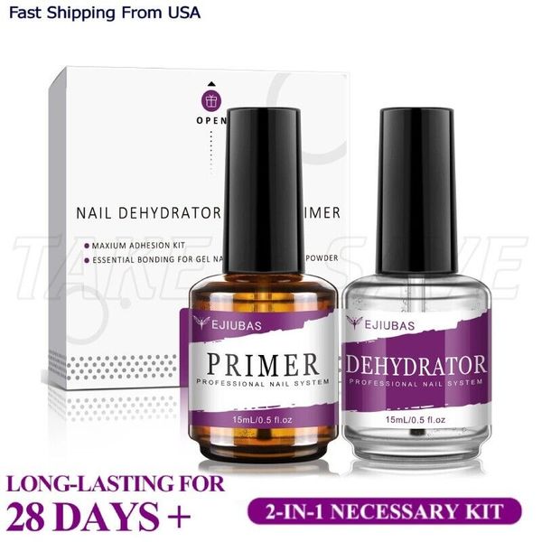 Ejiubas Dehydrator Primer Nail Prep Kit Set Long-Lasting for Acrylic Nails 15ML