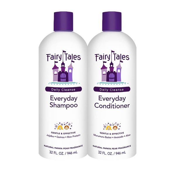 Fairy Tales Daily Cleanse Everyday Kids Shampoo + Conditioner set - Gentle Natural Defining Shampoo and Conditioner, Tangle Free, Moisturizing and Hydrating Formula, Paraben Free - 32 oz Shampoo and 32 oz Conditioner