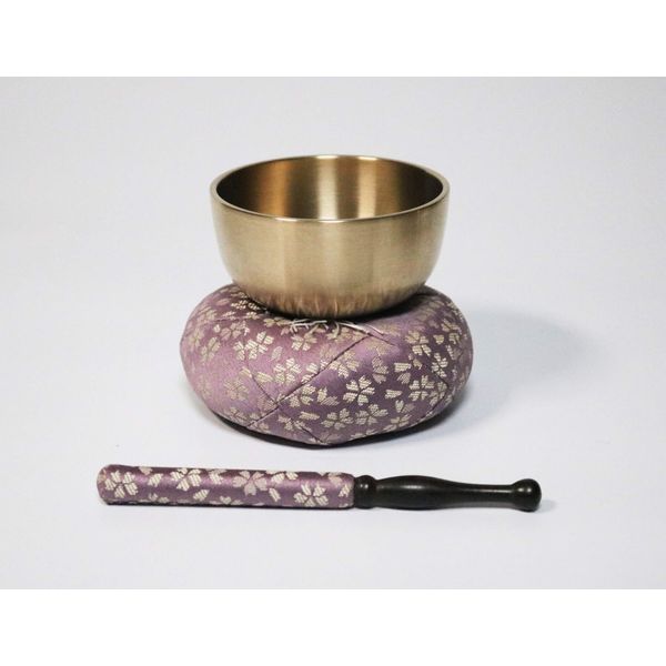 Kyoto Buddhist Altar Isenemura Hiyori Rin Set, Japanese Orin Set, Rin, Lindro, and Futon Set (2.3 inches / 2.3 inches, Light Purple)