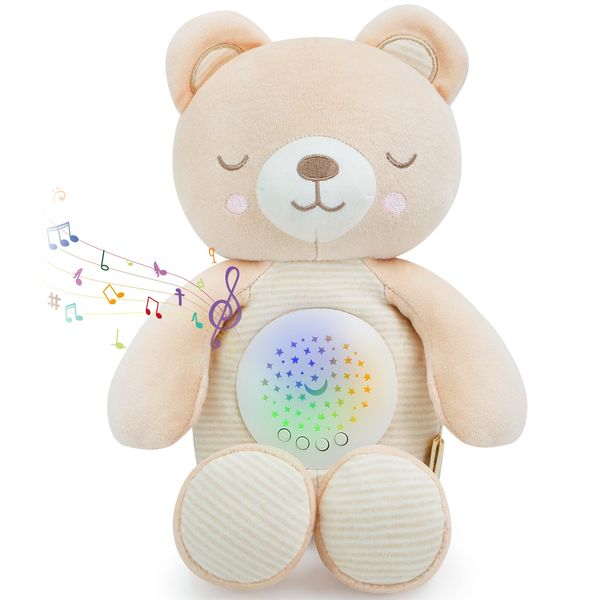 COTTONBEBE Musical Stuffed Animals with Sound Machine, White Noise Baby Soothers for Sleep, Night Light Shush Lullaby Music Soothing White Noise Toys for White Noise Boy & Girl, Bear