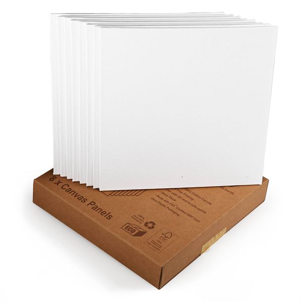 Artgeo 3mm FSC Canvas Panel, 20 x 20cm, Pack of 8, 100% Plastic Free Packaging