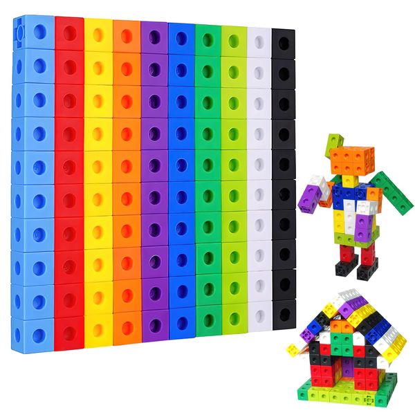 BRISKORE Steckwürfel Grundschule 100 Stück Mathe Würfel Zahlenblocks Rechenhilfe Grundschule Stecksteine Kinder Rechenwürfel Grundschule Geschenk ab 3-8 Jahre Jungen Mädchen