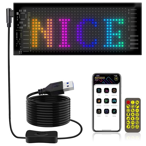 Flexibler LED Anzeigetafel,17.3x7cm LED Laufschrift Programmierbar,Led Anzeige Programmierbar,Programmierbares LED-Schild Für Auto,Shop,Bar,Graffiti,Werbung,USB Betriebene,Smart APP Steuerung