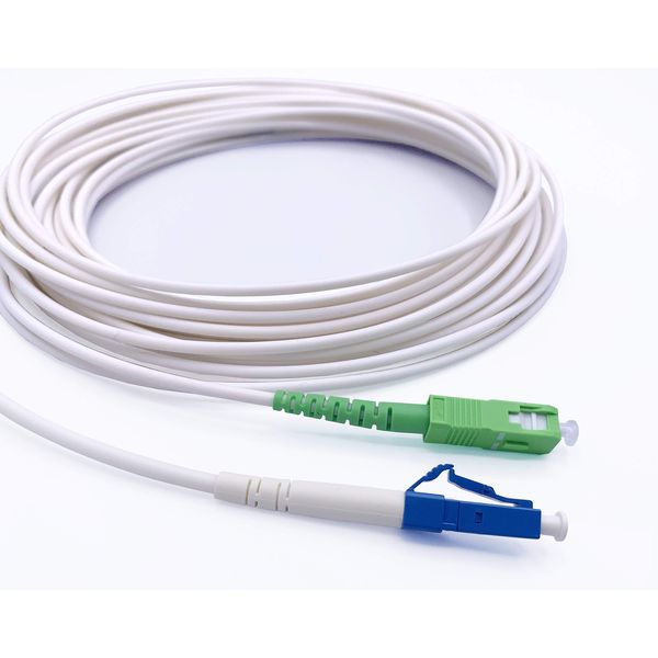 Elfcam - 3m Fibre Optic Cable SC/APC to LC/UPC Single Mode Simplex, LSZH Optical Cable White,3 Meter