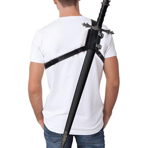 HOMELEX Medieval Leather Back Sword Shoulder Frog - Adjustable Sheath Holster Renaissance Warrior Costume Accessory Black