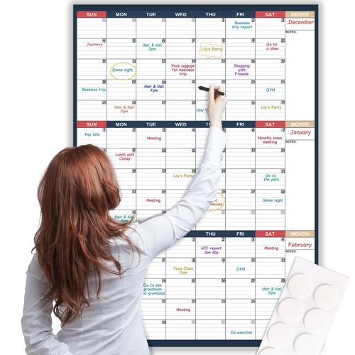 Dry Erase Calendar for Wall - Undated 3 Month Wall Calendar, 28" x 40"(Vertical), Large Wall Calendar Dry Erase for Office, Home, School