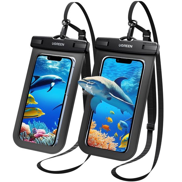 UGREEN Smartphone Waterproof Case [Set of 2] Fully Waterproof, Face Authentication, IPX8 Certified, Underwater Photography, High Transmittance, Strap, Easy to Press Buttons, Calls, Accessory