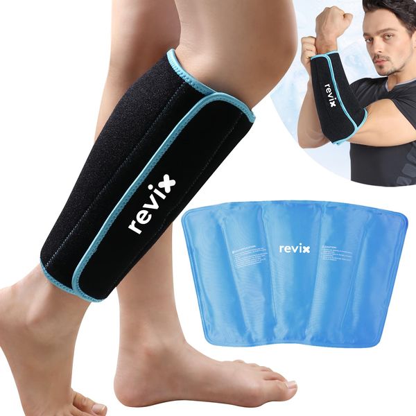 REVIX Waden und Schienbein Gel Kühlpads für Verletzungen, Wiederverwendbare Kühlpack für das Bein, Kältekompression-Ärmel für Schwellungen, Blutergüsse und Verstauchungen (1 Packung)