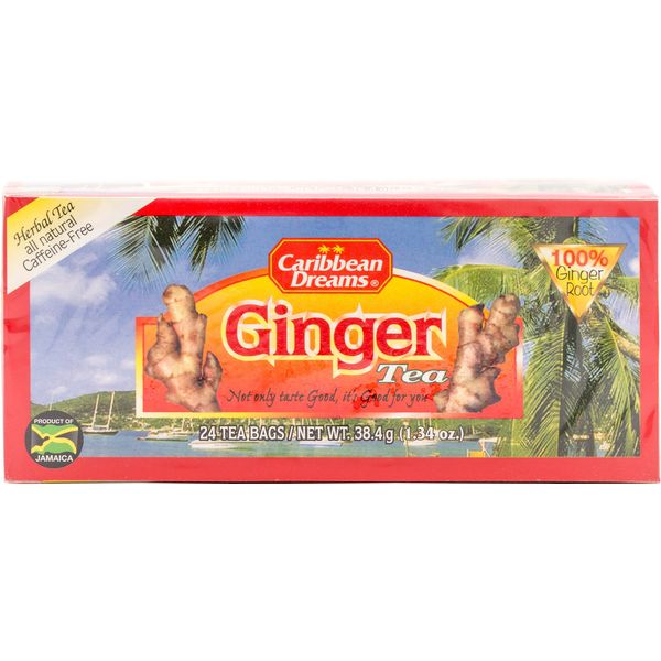 Caribbean Dreams Ginger Tea, 24 Tea Bags, 100% Ginger Root, Herbal, Natural, Caffeine Free Ginger Tea From Jamaica