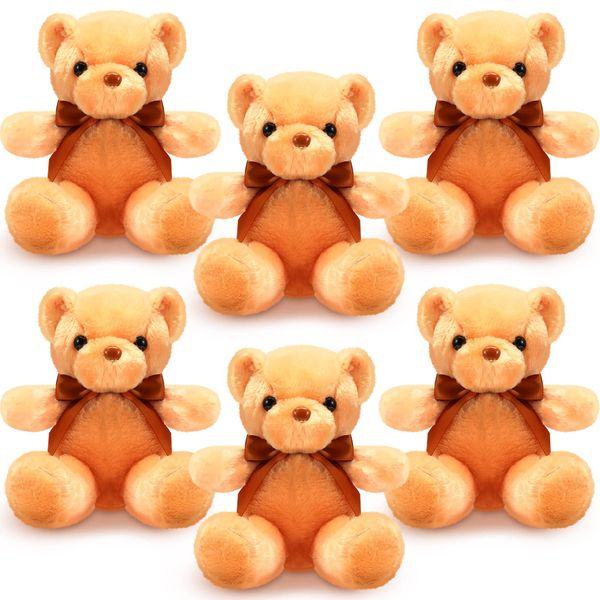 HyDren 6 Pcs Bears Bulk Stuffed Animal Small Bears Baby Shower Bears Plush Toys Employee Appreciation Easter Graduation Gifts(Brown, Short Plush)