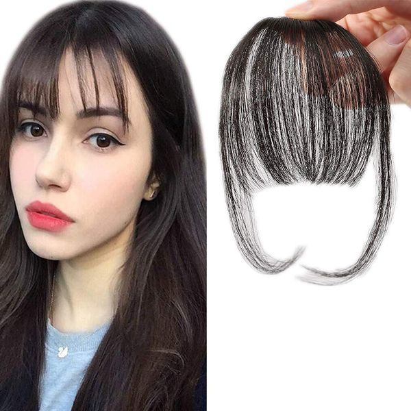 SEGO Pony Haarteil Echthaar Fringe Clip On In Front Hair One Piece Extension Verlängerung 100% Remy Human Haar glatt Naturschwarz #1B 3 g