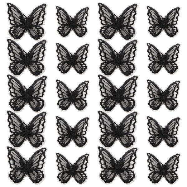 ECSiNG 20Pcs Lace Butterfly Applique Double Layers Butterfly Embroidered Patches in 2 Different Size Clothing Accessories for Wedding Party Dress DIY Making Crafts Black