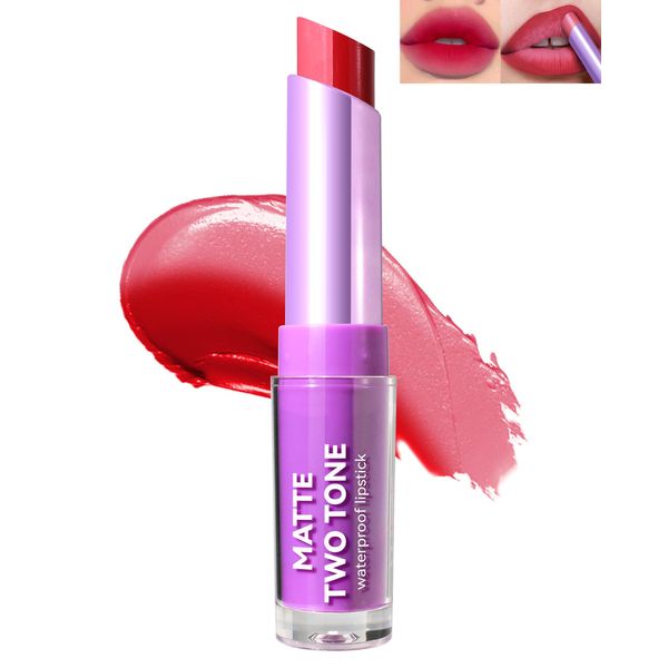 Pink Matte Lipstick Two Tone Waterproof Lip Gloss, Long Lasting Hydrating Tinted Lip Balm, 2 In1 High Pigment Lip Stain, Lip Color & Lipliner Silk Finish Multi Effect, Thanksgiving Gift for Women-04#