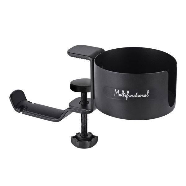 Drink Holder, Desk Headphone Stand, Cup Holder, Cup Holder, 360 Degree Rotation, Anti-Slip Sheet, Clamp Type, Aluminum Alloy, Hook Included, Load Capacity 22.0 lbs (10 kg), Umbrella Hanger, Bag