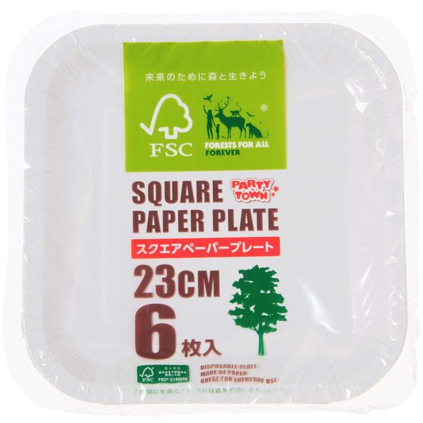 Strix Design SD-139 Paper Plates, Square Plates, 6 Pieces, White, 9.1 x 9.1 inches (23 x 23 cm), Disposable, Square Plates, Eco-Friendly, Eco Friendly, Outdoor