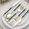 24 GOLD HUNTER GREEN Plastic CUTLERY Roman Column Handle Spoon Fork Knife Set
