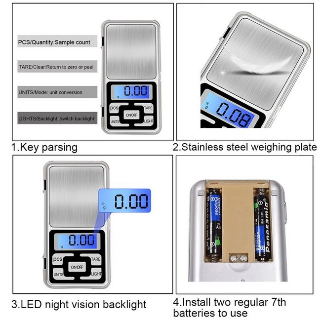 Electronic Digital Pocket Scale 0.01g Precision Mini Jewelry Weighing Scale  Backlight Scales 0.1g for Kitchen 100/200/300/500g