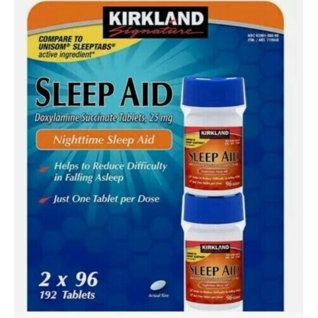 Kirkland Sleep Aid Doxylamine Succinate 25 Mg -2/96ct=192 Tabs Compare To Unisom