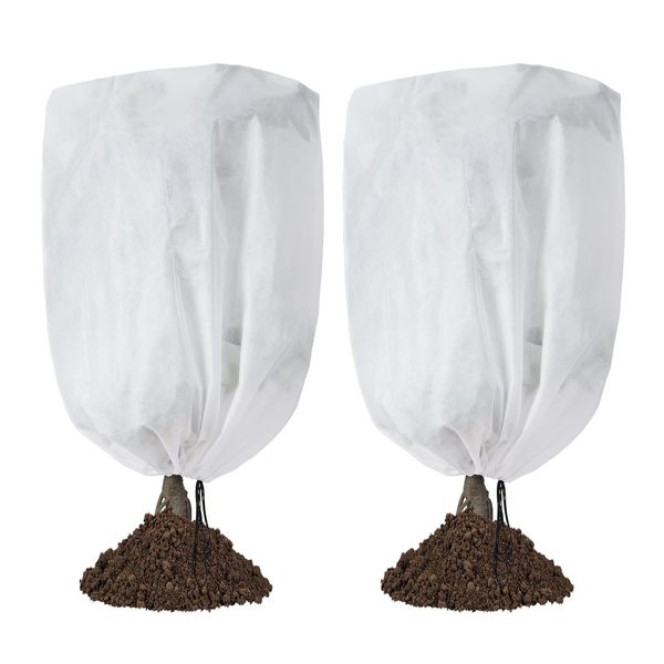 Garutom 2-Pack Plant Covers Freeze Protection 48" x 72" 2.2 oz, Frost Cloth Plants Jacket Drawstring Tree Cover for Outdoor Plants, Shrub Potted Plants Winter