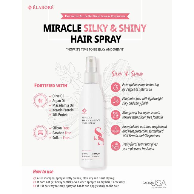 Elabore Miracle Silky & Shiny Hair Spray 200ml / 6.76fl.oz