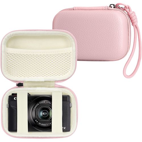 Linpr Digital Camera Case Compatible with Canon Powershot G7X Mark II & III/ SX740/ Sony ZV-1/ RX100 VII, Compact Travel Point & Shoot 4K Vlog Cameras Storage Holder with Lanyard (Pink)