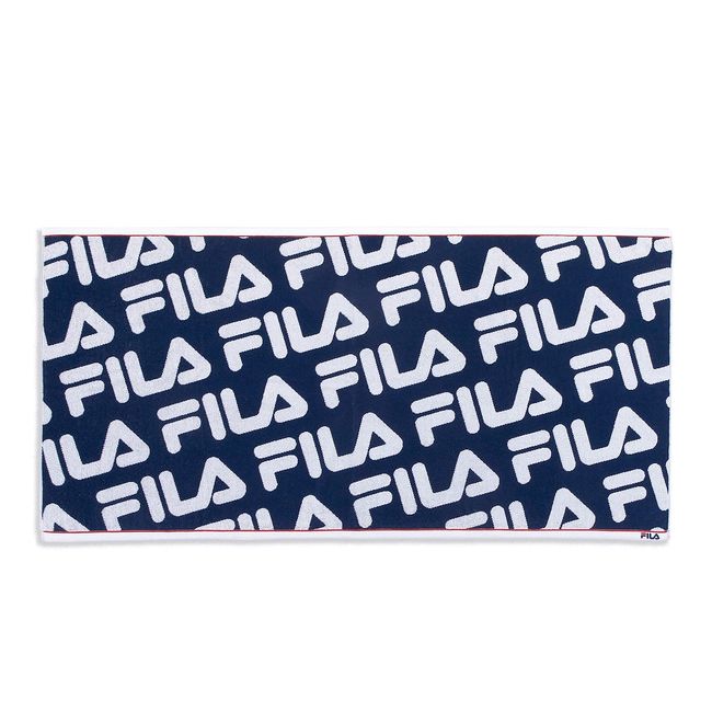 FILA 49-0104280 All-Over Pattern Body Towel, Navy, Antibacterial, Odor Resistant, Ag Fresh, Clean, 100% Cotton, Fluffy, Approx. 55.1 x 27.6 inches (140 x 70 cm)