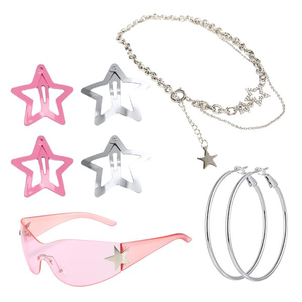 LaVenty Rosa y2K Sonnenbrille Punk One Piece Sonnenbrille für Sonnenschutz Im Sommer Alltagskleidun Star Hair Clip Y2k Aesthetic Accessoires Stern Haarspange Star Hair Clips Star clips