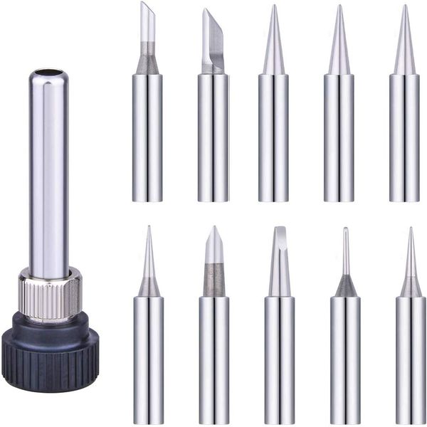 10pcs 900M-T Soldering Iron Tips, Fit for ATTEN, TENMA,Hakko, Quick, Aoyue, Maplin, Yihua Solder Station, ABF Soldering Station, Soldering Gun, Lead-Free Solder Iron Tip with 1pcs Welding Sleeve