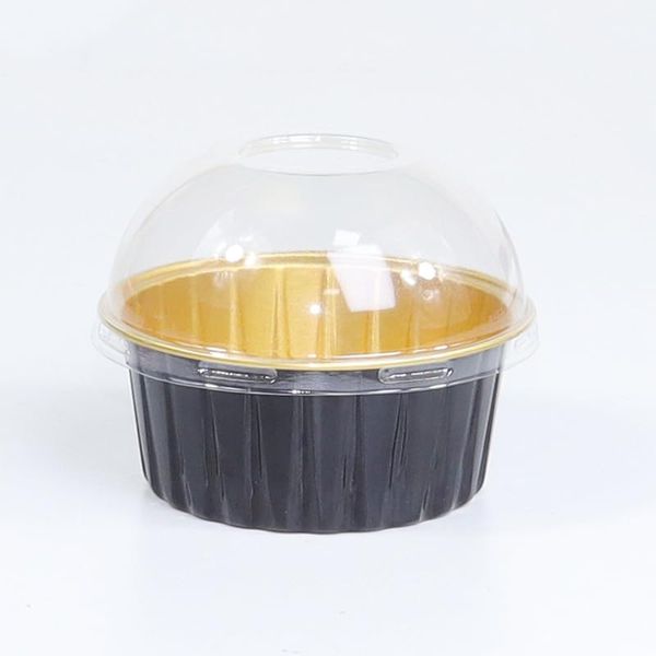 50 Stk Alufolie Backform Rechteckig mit Deckel & Löffel,125ML Aluschalen Grill,Mini Backform,Kastenform Kuchen,Mini Muffins Backform,Backform Set für Pudding,Dessert,Grillen,Toast (Schwarz-Golden)