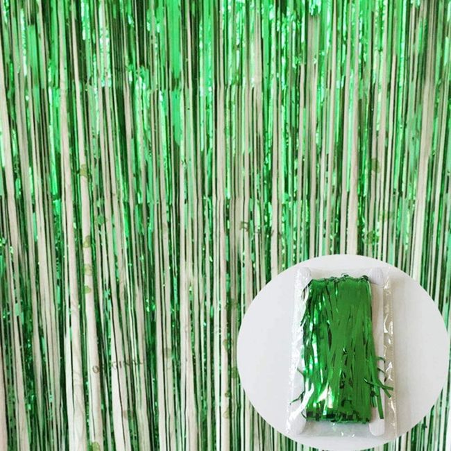 Hxqdt Tassel Curtain, Set of 4, Party Decoration, Wedding, Decoration, Birthday, New Year, Year-end Party, 3.3 x 6.6 ft (1 x 2 m), (GREEN)