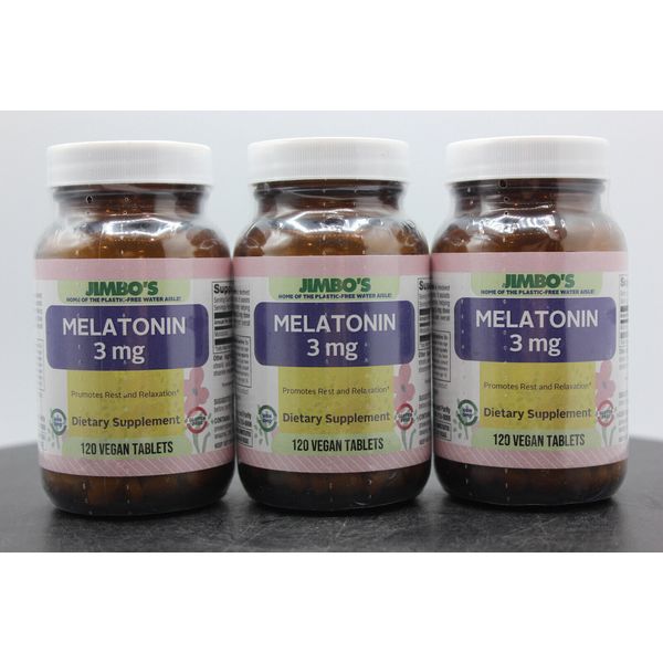 3 Pack! Jimbo's Melatonin 3mg Dietary Supplement, 120 Vegan Tablets, BB 12/24