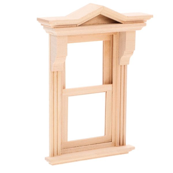 Alasum Dollhouse Window Model Miniature Wooden Window Frame DIY Dollhouse Furniture Accessories Fairy Garden Decoration