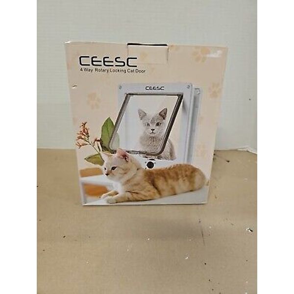 CEESC Large Cat Magnetic Pet Door with 4 Way Rotary Lock Medium White 6"x6" Open