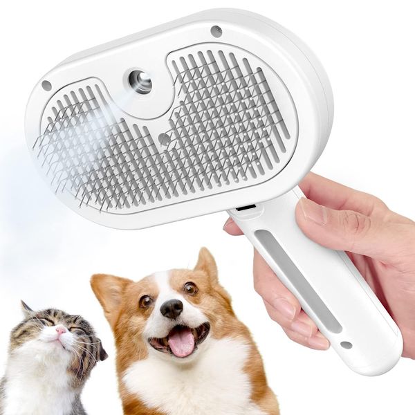 Pecait Spray Cat Brush for Shedding, Remove Static Flying Hair Pet Grooming Brush Self Cleaning Dog Brush Suitable for Long and Short Hair Dogs and Cats to Remove Tangled and Loose Hair (White)