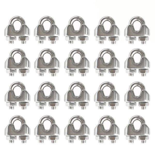 HEVERP 20PCS 1/8 Inches M3 Stainless Steel Wire Rope Cable Clip Clamp