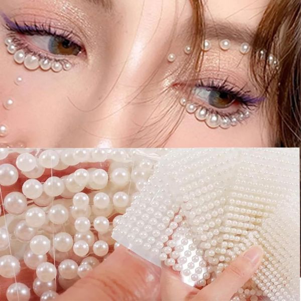 White Pearl Eyes Face, 4 Sheets Face Jewels Gems Rhinestones Jems Self Adhesive Sticker for Women Festival Accessories Nail Art DIY Decoration Kits