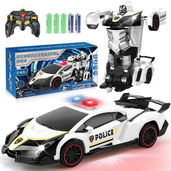 Dolanus Remote Control Car - Transform Police RC Cars, Robot Toys for Ages 5-7, Kids Toys, 4 Year Old Boy Toys, Birthday Gifts for Boys Kids Toddlers, Toys for 3 4 5 6 7 8 10 12 Years Old Boy- Black