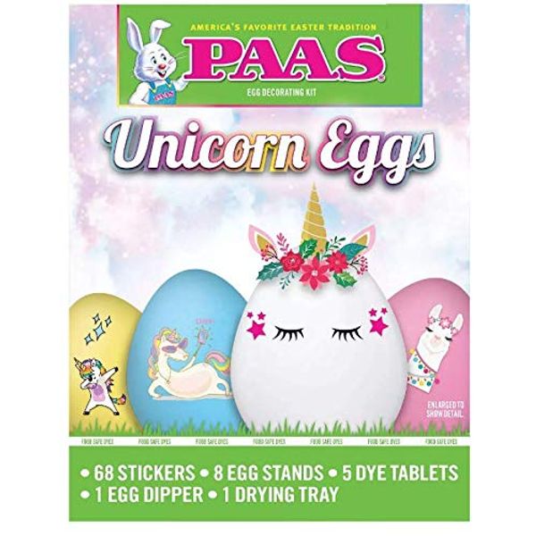 PAAS Unicorn Eggs - Easter Egg Decorating Kit - 68 Stickers, 8 Egg Stands, 5 Dye Tablets, and More