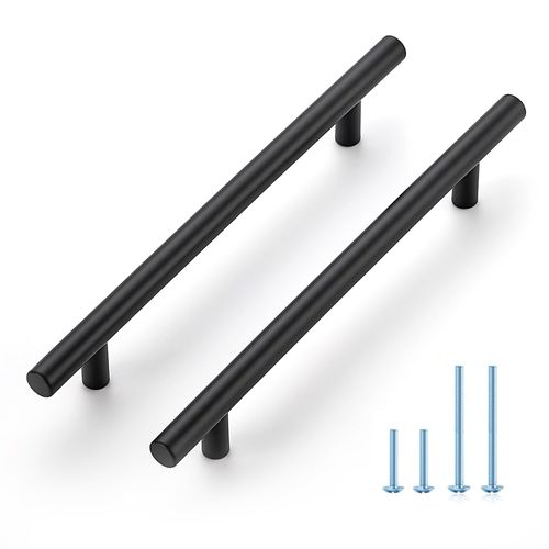 5 Pack 8-13/16 Inch Cabinet Pulls Kitchen Cabinet Handles with 6-1/4 Inch Hole Center Matte Black Cabinet Hardware Stainless Steel Kitchen Drawer Pulls for Cabinets Cupboard, 160mm Hole Centers