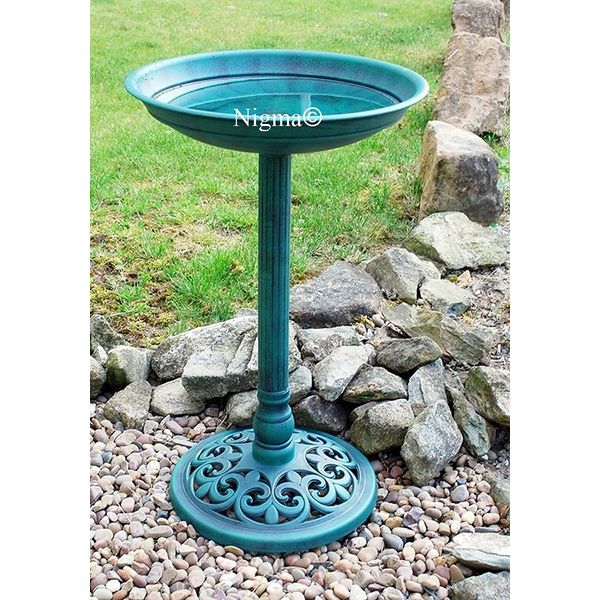 NEW GREEN PEDESTAL TRADITIONAL BIRD BATH PEDESTAL OUTDOOR TABLE GARDEN ORNAMENT