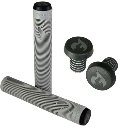 Chilli Pro Scooters Handlebar Grips Stunt Scooter I BMX I Dirt I Trick I Scooter I Park I Street I Bicycle Soft Long with Handlebar Plugs Barends (XL Grips Grey)