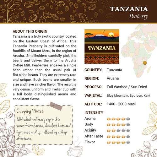 Tanzania Peaberry Coffee - Whole Bean Coffee - Freshly Roasted Coffee - Cubico Coffee - 16 Ounce (Single Origin Peaberry Tanzanian Coffee)
