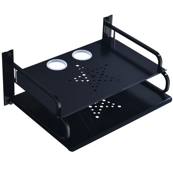 HNVNER Regal Wand für Beamer,HiFi Rack Aluminium,TV Zubehör Wandhalterung,Multimedia Wandregal für DVD-Player/Kabel-Boxen/Spielkonsolen/Receiver/Verstärker (Doppel Schicht)