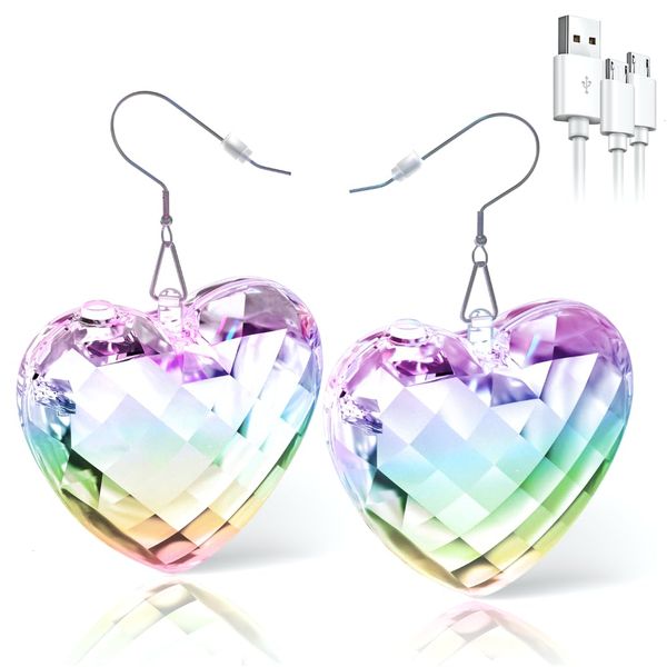 Led ohrringe Heart Disco ohrringe 8 RGB Licht Projektion Licht Ohrringe für Frauen Wiederaufladbare LED Ohrringe Disco Ball Zubehör