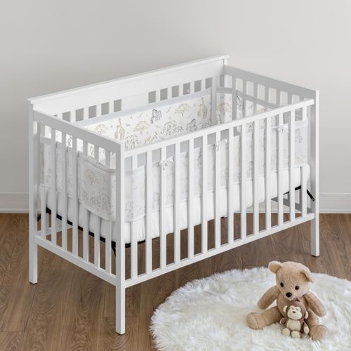 Sweet Jojo Designs + BreathableBaby Jungle Safari Animals Boy Girl Gender Neutral Breathable Mesh Crib Liner Anti-Bumper Baby Infant Animal Giraffe Adventure Elephants Beige Brown Taupe Black White
